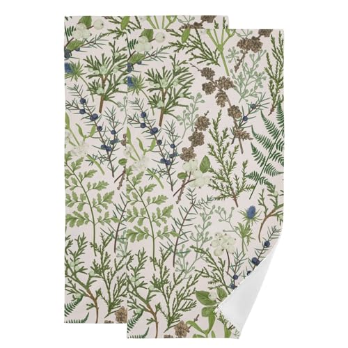 2 Pack Sage Green Botanical Plant Hand Towels for Bathroom,Soft Absorbent Spring Vintage Floral Fern Print Decorative Guest Face Bathroom Towels,Quick Dry Wild Leaf Kitchen Towels 14"x28" - color: Sage Green