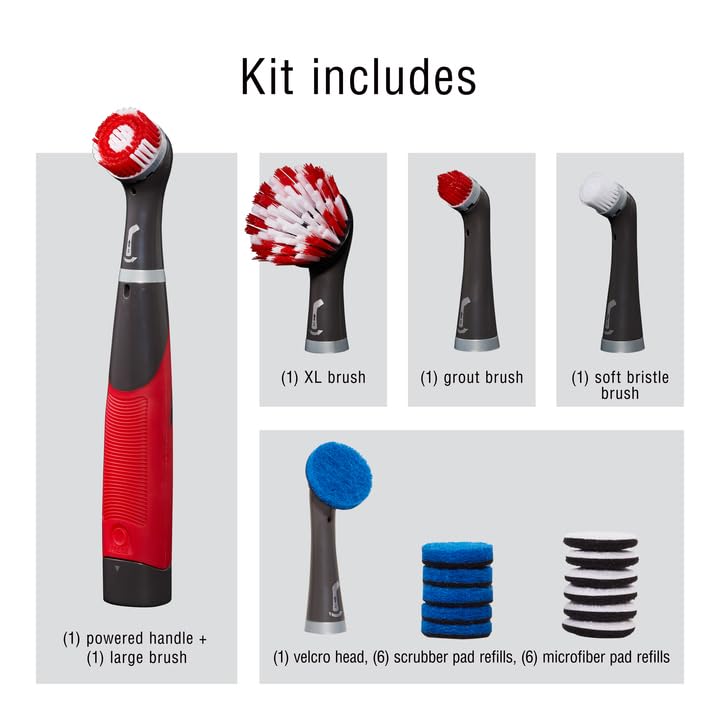 Rubbermaid Reveal Power Scrubber 18-Piece Kit, Cordless Electric Battery Powered Scrub Brush, Water Resistant, for Home/Kitchen/Bathroom/Grout/Tile/Shower/Tub - style: 18-Piece Kit