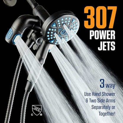 AquaCare Polaris 208-mode High Pressure Shower Head Combo with Hydro Arms | Luxury 3-way 14-zone System with 370 Stay-clean Power Jets, Handheld Magnetic Docking & 6 ft. Stainless Steel Hose / Bronze - color: Oil Rubbed Bronze
