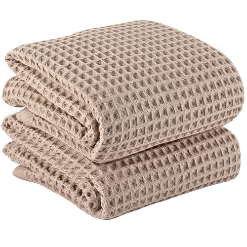 PÜSKÜL 2-Piece Natural 100% Turkish Cotton Waffle Bath Towels Extra-Large | Beige, 32x63" Bath Sheet Towel, Light Soft Absorbent Quick-Dry Lint-Free Premium Honeycomb Weave Oeko-Tex Made in Turkiye - color: Beige, size: Bath Towels - Pack of 2