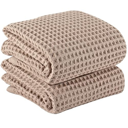 PÜSKÜL 2-Piece Natural 100% Turkish Cotton Waffle Bath Towels Extra-Large | Beige, 32x63" Bath Sheet Towel, Light Soft Absorbent Quick-Dry Lint-Free Premium Honeycomb Weave Oeko-Tex Made in Turkiye - color: Beige, size: Bath Towels - Pack of 2