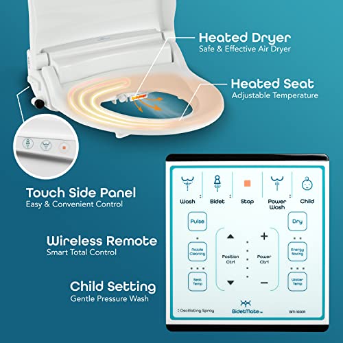 BidetMate 1000 Series Electric Bidet Toilet Seat, Heated Water, Remote | Instant warm-water wash, heated seat, air dryer, and self-cleaning nozzle. Wireless remote. Fits elongated toilets. - style: 1000 Series | Elongated | Remote