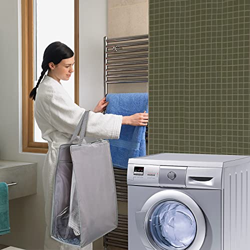 FENTEC Hanging Laundry Hamper，2 Pack Grey Hanging Laundry Basket | Slim Laundry Hamper Bag with Handles, Portable Hanging Closet Hamper, Mesh Heavy Duty Hanging Laundry Bag - color: Grey, size: 2 Pack-one Section