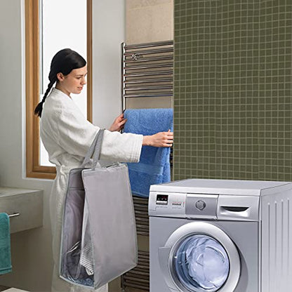 FENTEC Hanging Laundry Hamper，2 Pack Grey Hanging Laundry Basket | Slim Laundry Hamper Bag with Handles, Portable Hanging Closet Hamper, Mesh Heavy Duty Hanging Laundry Bag - color: Grey, size: 2 Pack-one Section