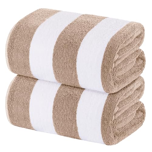 White Classic Beach Towels Oversized Cabana Stripe Cotton Bath Towel Large - Luxury Plush Thick Hotel Swim Pool Towels for Adults Super Absorbent Quick Dry - 35x70 Beige [2 Pack] - color: Cabana Beige