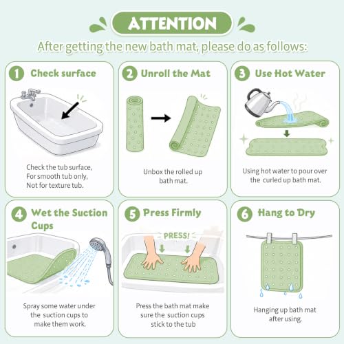 Baby Bath Mat for Tub Non Slip Kids, BPA Free Extra Long Bathtub Mat 40x16 with Drain Holes and 200 Suction Cups, Non Toxic Machine Washable Toddler Bath Mat, Eco-Friendly Certified - color: Greenjoydog