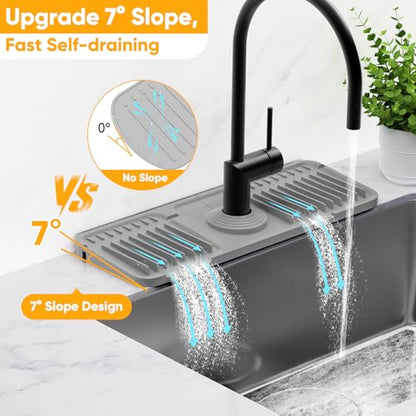 14.6 inch Faucet Mat for Kitchen Sink Splash Guard[7° Slope Fast Self-draining][Snap Lock Fit]Kitchen Sink Faucet Mat Splash Guard Kitchen Sink Area Water Splash Guard Behind Faucet Draining Mat - color: Gray, size: 14.6" x 5.5"
