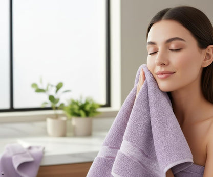 6 Piece 100% Cotton Bath Towel Set - 2 Bath - 2 Hand - 2 Face, Lavender | 100% Cotton • Thick & Plush • Hotel Quality • Ultra Soft • Highly Absorbent • Quick Dry • Low Lint • Machine Washable - color: Lavender