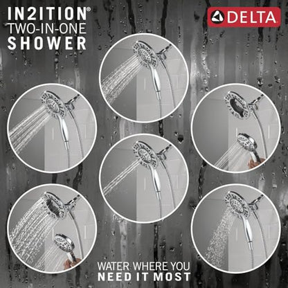 Delta Albion 14 Series Chrome Shower Faucet Set with In2ition 2-in-1 Dual Shower Head with HandHeld Spray Combo, Valve Trim Kit, Chrome T142855-I (Valve Not Included) - color: Chrome