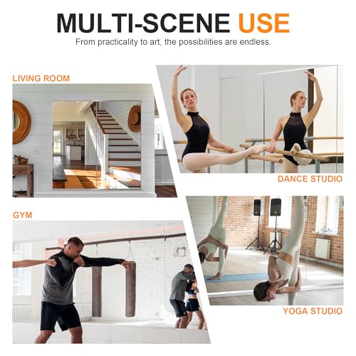 Home Gym Mirror, 48"x24"x2PCS, Silver | Large Full Body, Tempered Glass Frameless, Wall-Mounted, For Gym, Yoga, Garage, Bedroom, Bathroom - size: 48''x24''x2PCS
