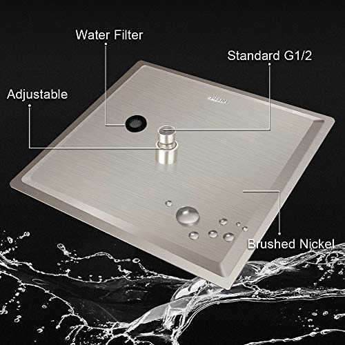 12 Inch High Pressure Showerhead with 11 Inch Arm Nickel | Large Stainless Steel High Pressure Shower Head,Ultra Thin Rainfall Bath Shower with Easy to Clean and Install - color: Brushed Nickel