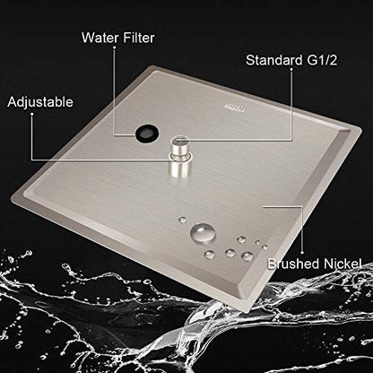 12 Inch High Pressure Showerhead with 11 Inch Arm Nickel | Large Stainless Steel High Pressure Shower Head,Ultra Thin Rainfall Bath Shower with Easy to Clean and Install - color: Brushed Nickel