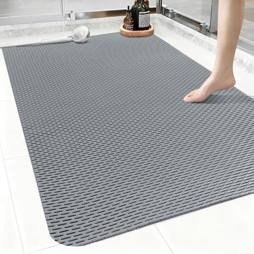 Non Slip Shower Mat: 35"x24" Extra Large Shower Mats for Inside Shower, Trimmable PVC Anti Slip Shower Stall Mats, No Odor, Quick Drying Shower Mats for Floor, Bathroom, Home, Kitchen, Hotel - color: Grey, size: 35" x 24" (Rectangular)