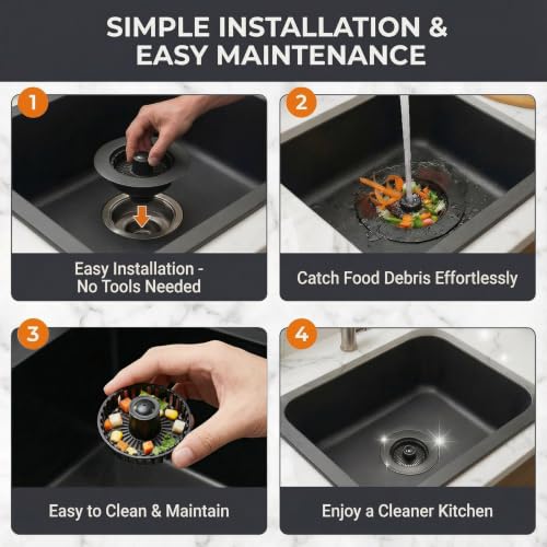 Kitchen Sink Stopper, 3 in 1 Pop Up Kitchen Sink Drain Strainer, with an Extra Basket Strainer, Sink Drain Stopper for US Standard 3-1/2 Inch, Brass Material Electroplate (Black) - color: Black