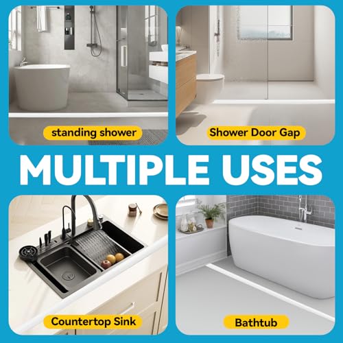 98" Collapsible Shower Threshold Water Dam Shower Barrier Keeps Water Inside Threshold Dry and Wet Separation Retention System Suitable for Bathroom Kitchen Sink Bathtub - color: White, size: 98"