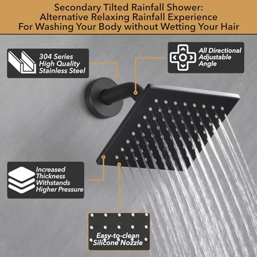VANFOXLE Shower System, Matte Black Shower Faucet Set, Push Button Diverter | 16 Inch Ceiling Mount Rain Head, 6 Inch Wall Mount Head, 2-in-1 Handheld Sprayer, Solid Brass Valve, Rust Resistant - color: Matte Black, style: 16"+6" Head