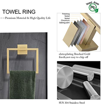 5-Piece Bathroom Hardware Set 23.6 Inch Gold Towel Bar Set Towel Bar Towel Ring Coat Hook and Toilet Paper Holder with Shelf Wall Mounted Stainless Steel Bathroom Accessories Set - color: Gold