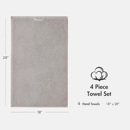 Madison Park 100% Zero Twist Cotton 4 Piece Bathroom Hand Towels, Grey | 18" x 28" Bath Hand Towels, 500 GSM Diagonal Ribbed, Soft, Quick Dry, Highly Absorbent, Durable, Modern, OEKO TEX - color: Grey, size: 4 Piece Hand Towel Set
