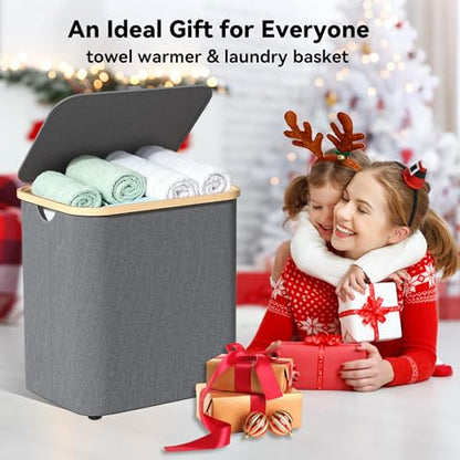 2-in-1 35L Towel Warmer & 46L Laundry Basket, Foldable Towel Warmers for Bathroom, Extra Large Blanket Warmers, Auto Shut Off, Fits 3 Oversized 40"X70" Towels, Ideal