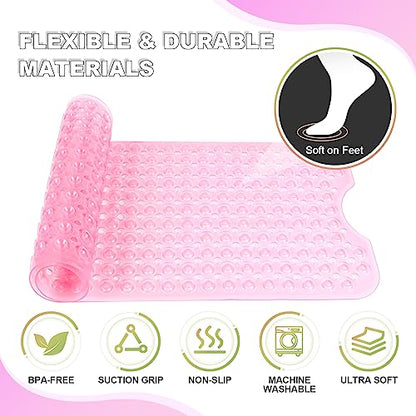 Bathtub and Shower Mats, 40x16 Inch Extra Large Non Slip Soft Bath Tub Mat with Suction Cups and Drain Holes for Bathroom Floor and Keep Tubs Clean, Machine Washable, Clear Pink - color: Clear Pink