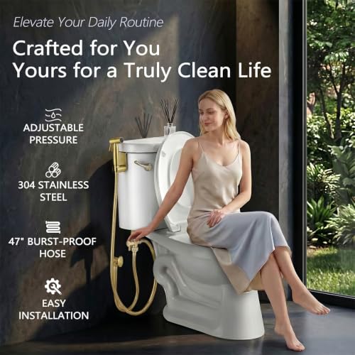 TRIPHIL Handheld Bidet Sprayer for Toilet, Adjustable Water Pressure Jet Bidet Attachment with Leak-Proof 304 Stainless Steel T-Valve for Bathroom Cleaning, Cloth Diaper/Feminine Wash, Brushed Gold - color: Brushed Gold