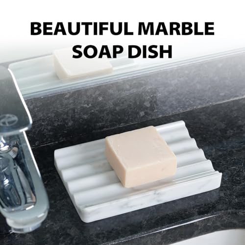 Soap Holder, Marble Soap Dish for Shower, Bar Soap Holder with Water Ripple Design, Easy Cleaning Soap Saver for Kitchen Sink，Bathroom, Executive Italian Natural Stone Soap Tray(Bianco Carrara) - color: Bianco Carrara