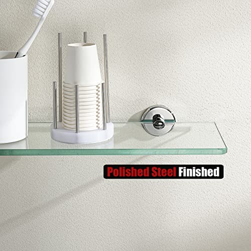 JQK Bathroom Glass Shelf Chrome, Tempered Glass Shower Storage 12 by 5 inches, 304 Stainless Steel Polished Chrome Wall Mount, TGS101L12-CH - color: Chrome, size: 12 Inch (1 Pack)