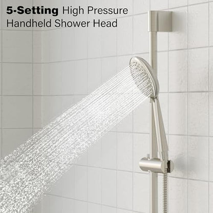 Gabrylly Shower System, Slide Bar Shower Faucet Set, 12", Brushed Nickel | Rainfall Shower Head with 5-Setting Handheld Spray, Wall Mounted Shower Set Included 2-Way Shower Valve and Trim Kit - color: Brushed Nickel, size: 12 Inch
