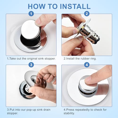 Upgraded 3 in 1 Bathroom Sink Drain Strainer, Universal Pop Up Stopper with Removable Stainless Steel Filter Basket Hair Catcher, Sink Plug for 1.1''~2.36'' Basin, Polished Chrome (1PC) - style: Polished Chrome 1PCS