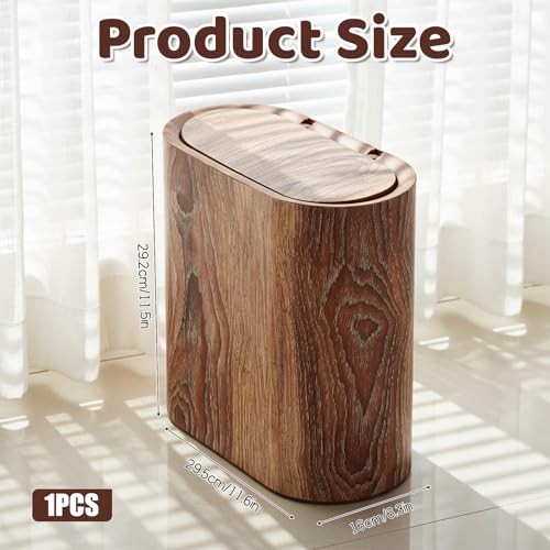 WLLHYF Bathroom Trash Can with Pop-Up Lid Lids Small Garbage Bin Plastic Marble Wood Pattern Trashcans Removable Liner Bucket Wastebasket Modern Narrow Waste Basket for Home Kitchen Bedroom Office