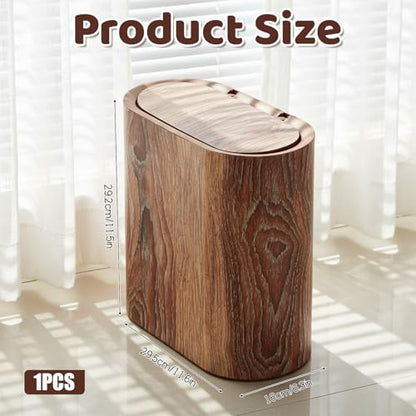 WLLHYF Bathroom Trash Can with Pop-Up Lid Lids Small Garbage Bin Plastic Marble Wood Pattern Trashcans Removable Liner Bucket Wastebasket Modern Narrow Waste Basket for Home Kitchen Bedroom Office