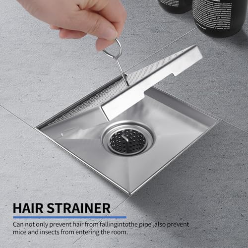 Square Shower Drain, 304 Stainless Steel 4 inch Shower Floor Bathroom Shower Drain with CUPC Certified, Brushed Nickel 4'' Square Floor Drain, for Bathroom Toilet Washroom Drain Water - size: 4 inch
