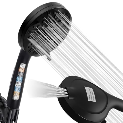Matte Black Filtered Handheld Shower Head – 10 Spray Modes with Rain & Massage, Built-in Filter, Anti-Clog Nozzles, Power Rinse for Tile & Pets, Easy to Install - color: Black, style: With Filter