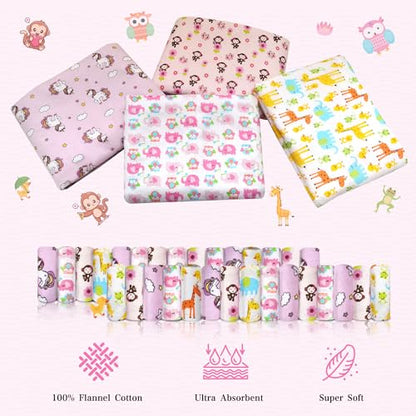 34 Pack Baby Receiving Blanket Set: 4 Flannel Cotton Blankets (30" x 30") & 30 Infant Washcloths - Mixed Patterns - color: Pink Mixed Pattern