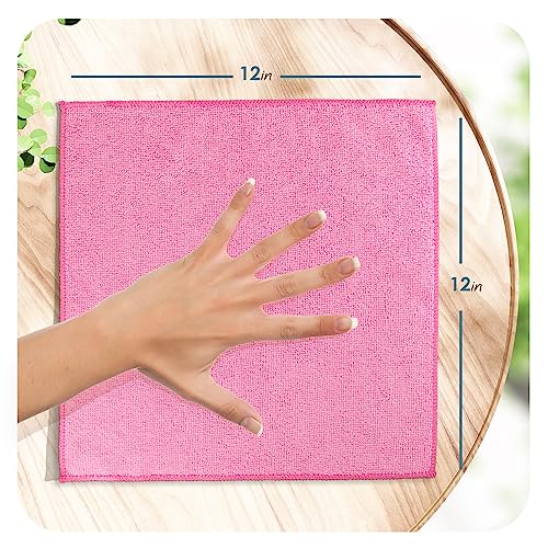 Hearth & Harbor Microfiber Cleaning Cloths, 12 Pack Pink Reusable Towels, Lint Free - color: Pink, size: 12"x12", style: 12 Pack