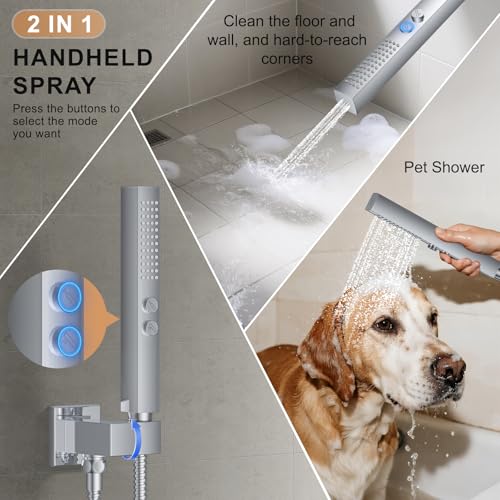Rain Shower System 12" & 6" Dual Shower Heads, Wall Mount Shower Faucet Set | Ideal for bathroom remodels and upgrades with 12" rain shower, 6" angled shower, handheld spray and complete valve kit. - color: Polished Chrome, size: Wall Mounted - 12"+6" Sho