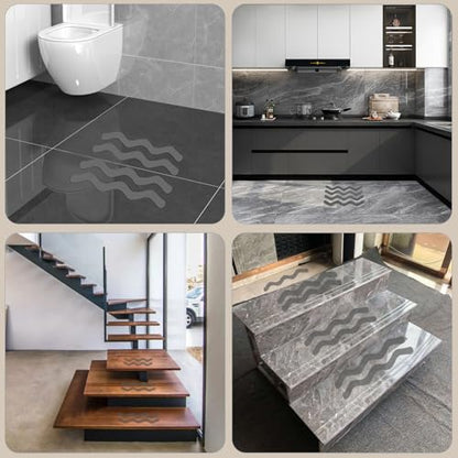 24 PCS Anti Slip Shower Stickers, Safety Bathtub Non Slip Strips, Adhesive Decals Anti Skid Tape with Scraper for Tub, Shower, Floor, Stairs, Steps - color: Gray