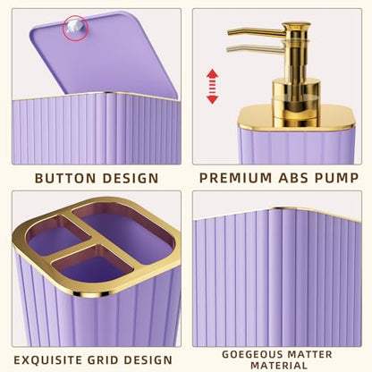XLHOMO Bathroom Accessory Set - 26PC Bathroom Shower Curtain and Rug Set, Bathroom Accessories Set, Purple Bathroom Set with Trash Can, Toilet Brush, Qtip Holder & Soap Dispenser - style: Purple