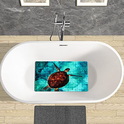 Bath Tub Mat Non Slip Shower Mat Sea Turtle Extra Long Bathtub Mat 26.8x15 inches Bathroom Bath Mat with Suction Cups Drain Holes Machine Washable - color: Sea Turtle