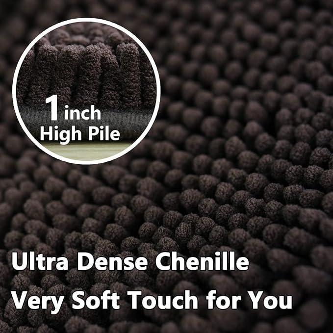 Bathroom Rugs Chenille, Extra Thick and Absorbent, Non-Slip, Machine Washable, Dry Quckily, Soft Cozy Plush, Used Under Shower Bathtub and Sink, Bath Mat Sets Coffee - color: Coffee, size: 16 x 24 inch + 20 x 32 inch (Rectangular)