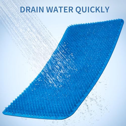 Yolife Shower Foot Scrubber Mat, Anti-Slip Bath Mat with Scrub Bristles, Soft Shower Foot Massager with Strong Suction Cups for Soothe Achy Feet, 25.6" x 13.4" - color: Dark Blue, size: 25.6" x 13.4" (Rectangular)