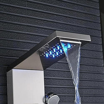 Stainless Steel Shower Panel Tower Suit,LED Rainfall Waterfall Shower Head 6-Function Faucet Rain Massage Suit with Body Jets