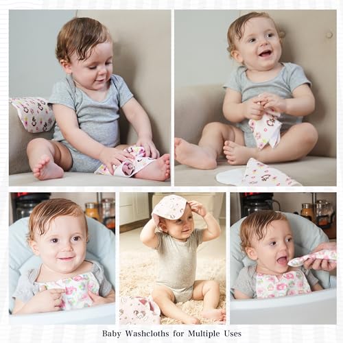 34 Pack Baby Receiving Blanket Set: 4 Flannel Cotton Blankets (30" x 30") & 30 Infant Washcloths - Mixed Patterns - color: Pink Mixed Pattern