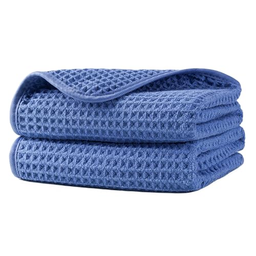 Microfiber Waffle Hand Towels, 2 Pieces, Soft, Absorbent, Fast Drying, Lint Free 430 GSM (Dark Blue) - color: Dark Blue