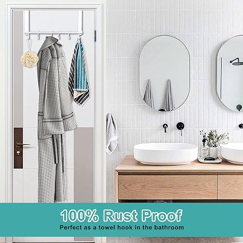 MGahyi White Over The Door Hooks, Over The Door Towel Rack | 6 Sliding Adjustable Hooks, Aluminum Sturdy Rustproof, No-Drilling Anti-Scratch, for Bathroom Bedroom Closet - color: White