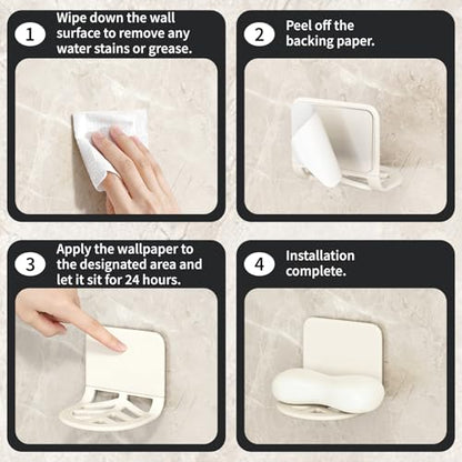 Silicone Sponge Holder with Adhesive Mount, Bathroom & Kitchen Sink Caddy with Drain Holes, Phone Stand, Compact Countertop or Faucet Edge Storage, White