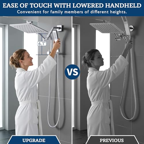 G-Promise All Metal Shower Diverter with Low Handheld Holder (Chrome) | 6 Inch Downward-Extend Bracket for All Heights, 4 Spray Modes with Pause Mode, Anti-Leak, Easy Install, Universal Replacement - color: Chrome, size: Lower 6 Inch