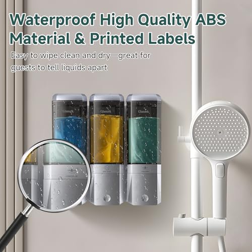 Shampoo and Conditioner Dispenser Wall Mounted No Drill, Shower Soap Dispenser 3 Chamber Shampoo Conditioner Body Wash Refillable 3 * 17oz Shower Soap Dispenser for Bathroom Hotel, Silver+Smoke Gray - color: Silver-smoke Gray-3