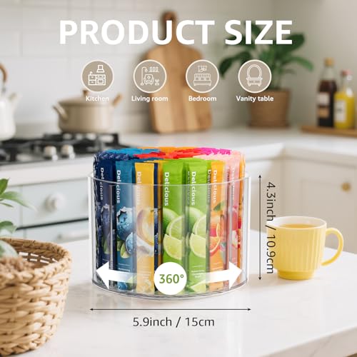 Divided Drink Packet Organizer, Rotating Turntable Organizer, Lazy Susan | Clear Lazy Susan, Water Drink Packet Holder, Rotating Storage Organizer for Powdered Drink Mix, Water Drink Packet Holder - size: 1 Pack - 4 Section 6.1in