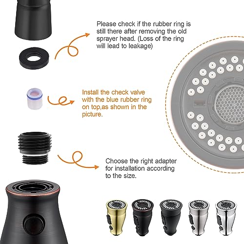 TIORIY Kitchen Sink Faucet Spray Head Replacement with 15 Adapters, Pull Down Kitchen Faucet Replacement Head, 3 Function Pull Out Kitchen Faucet Spray Nozzle, Oil Rubbed Bronze - color: Oil Rubbed Bronze